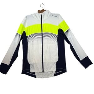 Brooks Mens Running Jacket White Navy Neon Yellow Hooded Full Zip Size M
